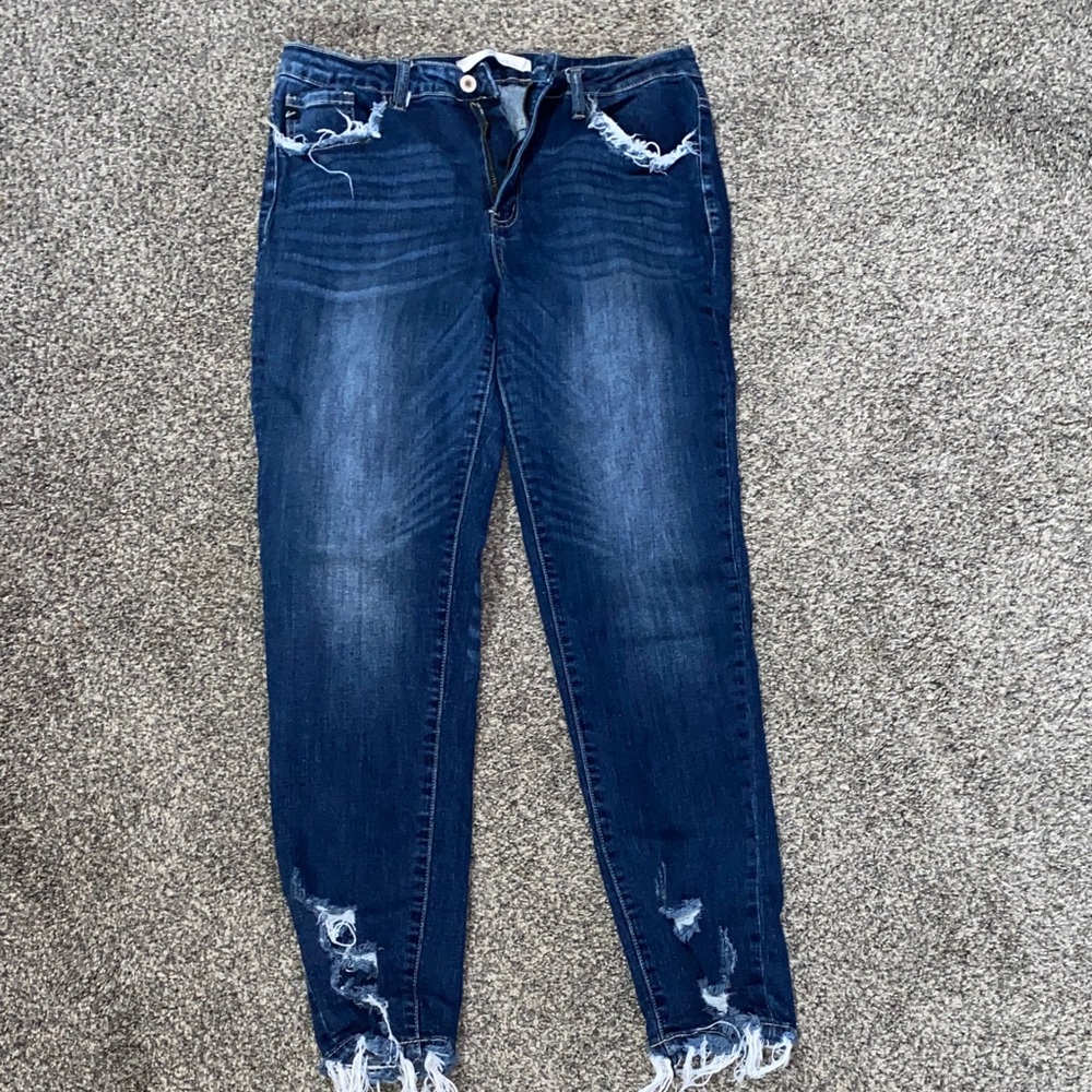 KanCan Dark Blue Distressed Cropped Skinny Jeans 13/30
